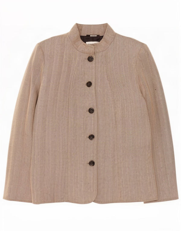 Calvin Klein Chaqueta Blazer de 5 Botones para Mujer US 14 XL Beige Espiga Rayón