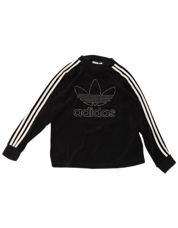 Adidas Mujer Terciopelo Gráfico Top Manga Larga UK 12 Mediano Negro Algodón