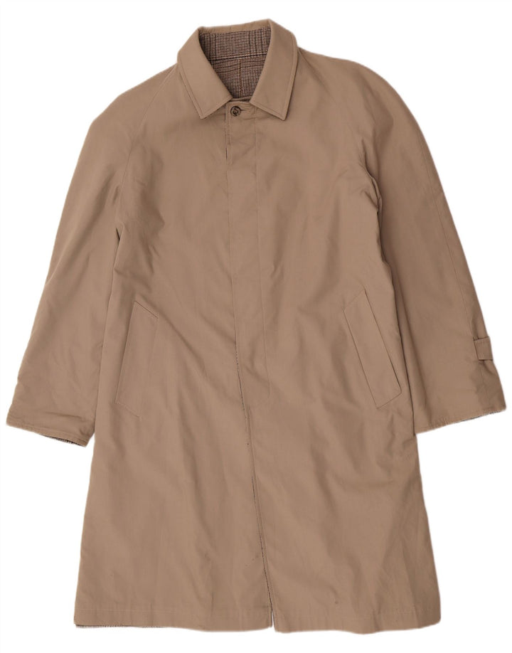 Vintage hombres reversible abrigo Reino Unido 40 grande beige comprobar poliéster