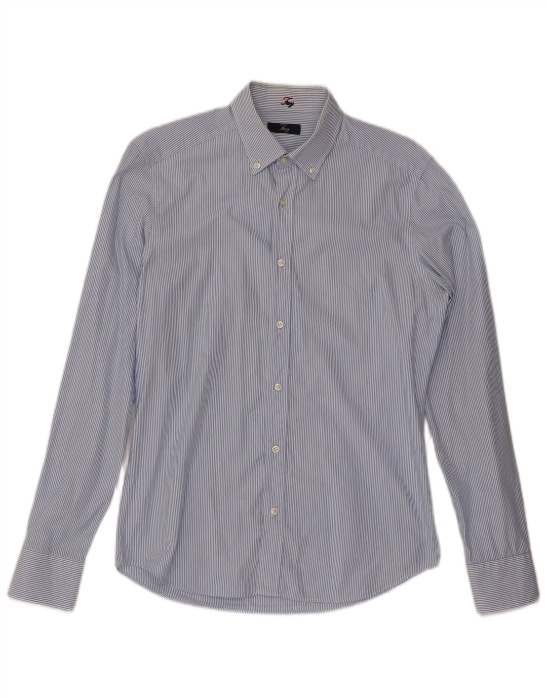 Fay Camisa Hombre Talla 39 15 1/2 Algodón Rayas Azul Medio