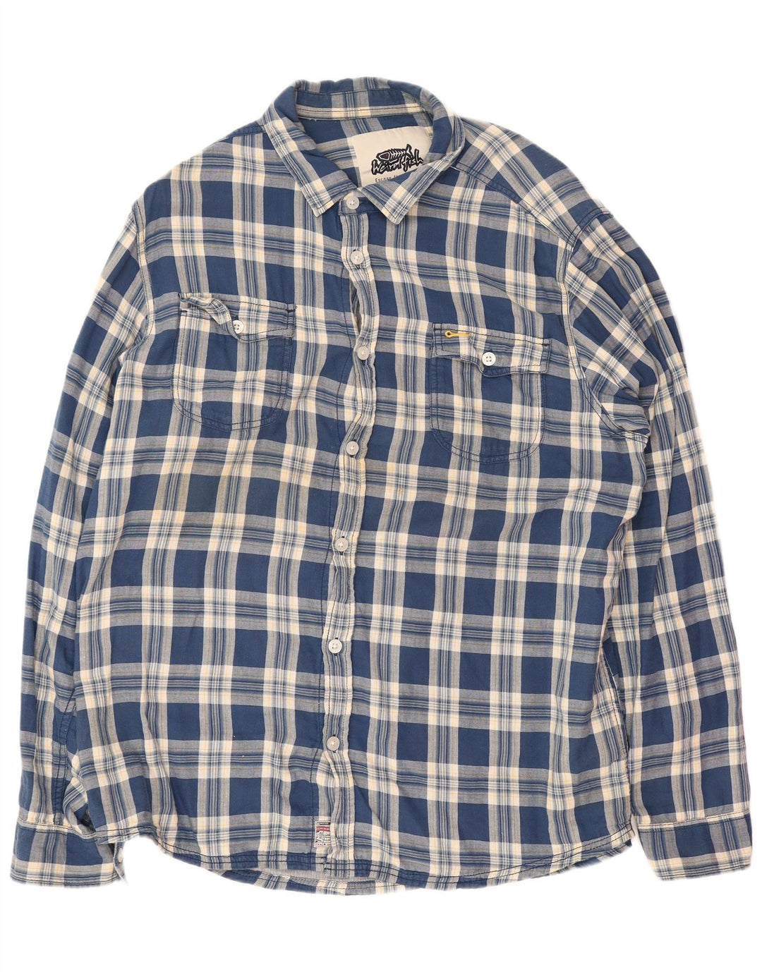 Weird Fish Camisa para hombre 2XL Algodón a cuadros azul