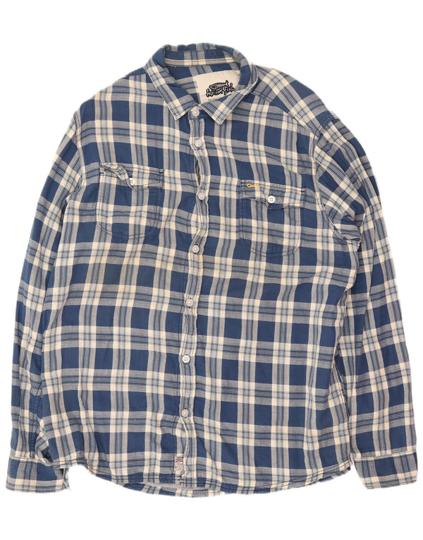 Weird Fish Camisa para hombre 2XL Algodón a cuadros azul