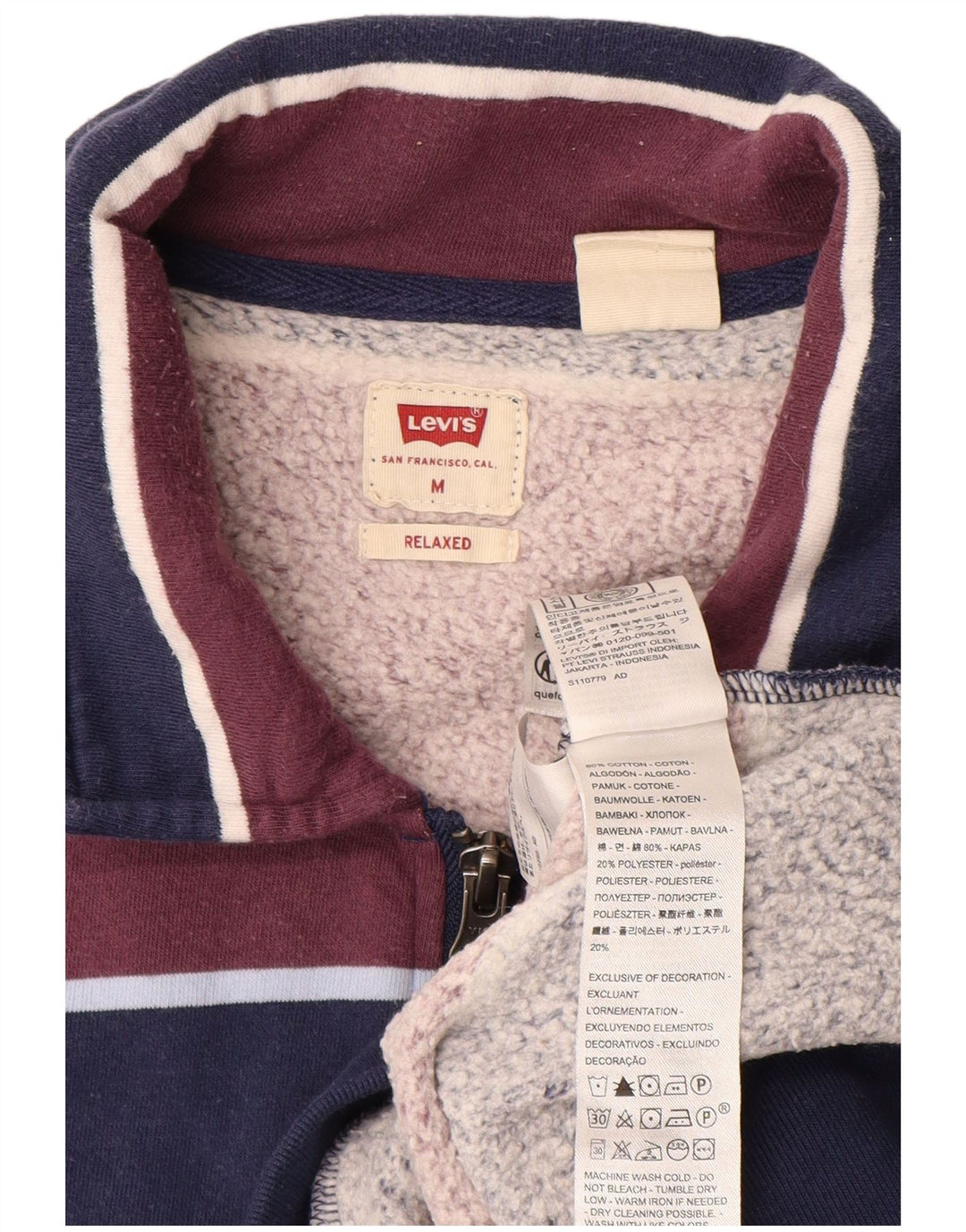 LEVI'S Mens Relaxed Zip Neck Sudadera Jumper Medium Azul Marino Rayas