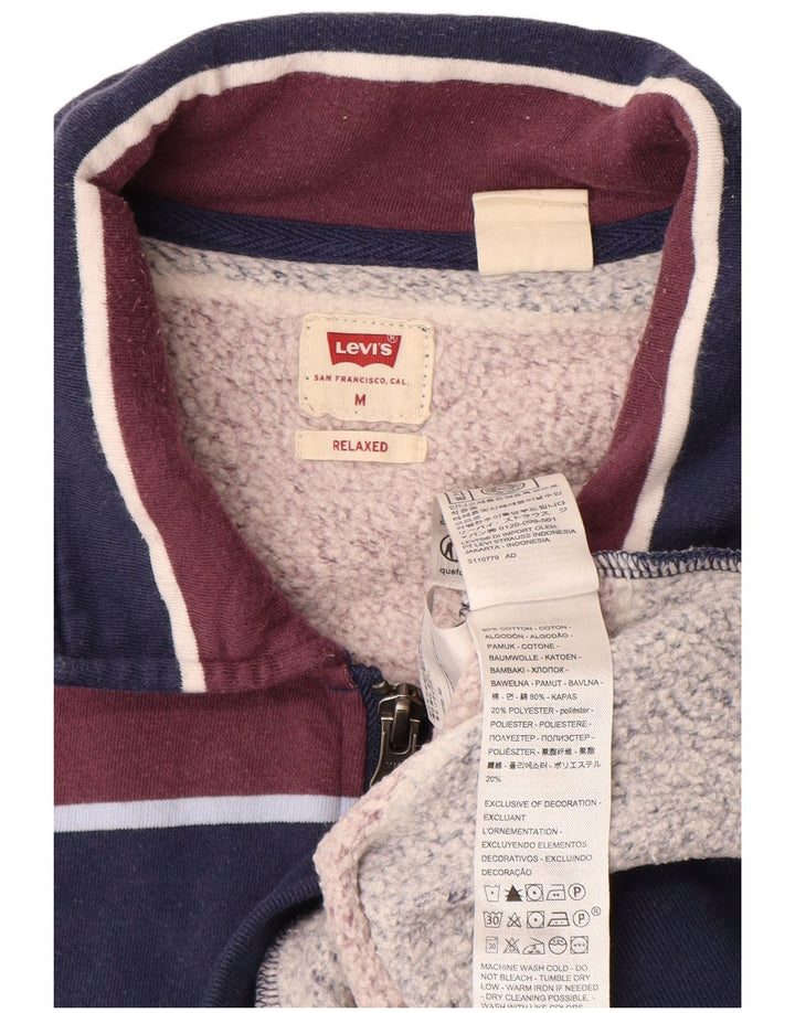LEVI'S Mens Relaxed Zip Neck Sudadera Jumper Medium Azul Marino Rayas