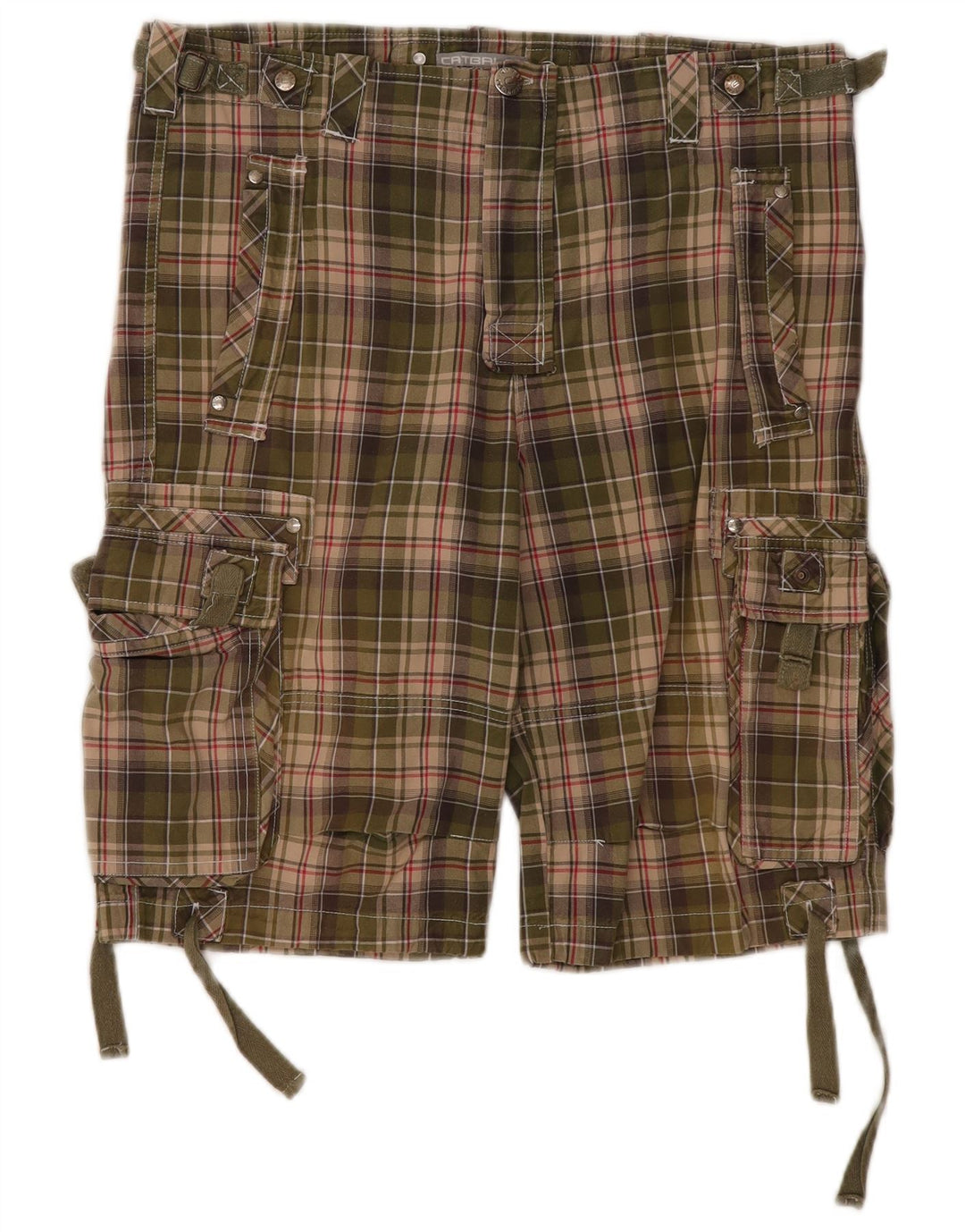 Catbalou Pantalones cortos cargo para hombre IT 50 Large W38 Algodón a cuadros caqui