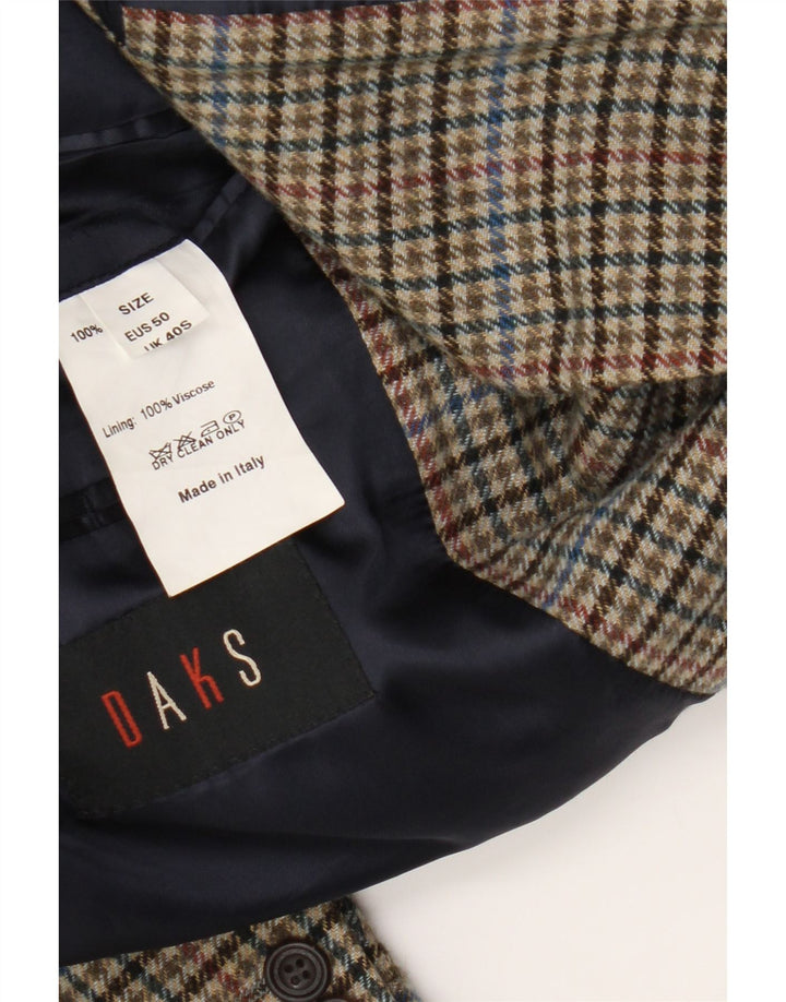 DAKS Chaqueta tipo blazer de 2 botones para hombre UK 40 Large Brown Houndstooth Virgin Wool