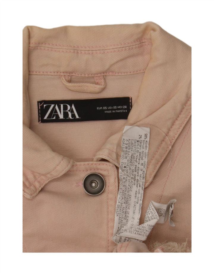 Zara Mujer Chaqueta Vaquera Extragrande UK 6 XS Algodón Rosa