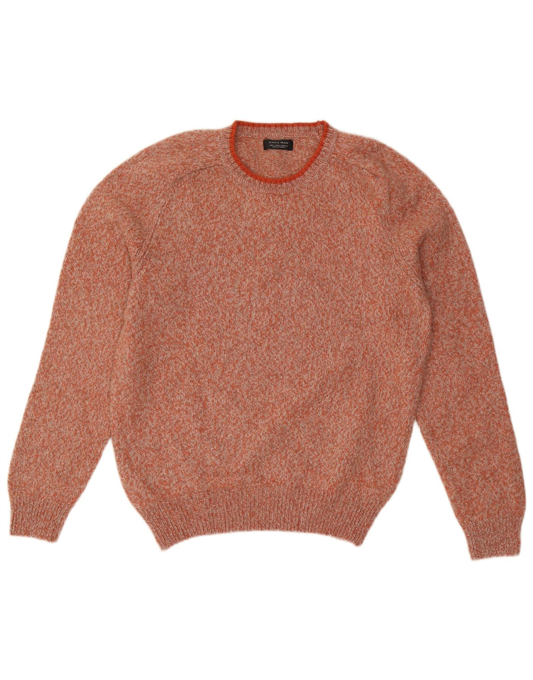 Zara Hombre Jersey De Cuello Redondo Jersey De Lana Moteada Naranja Grande