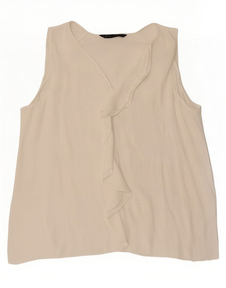Zara Blusa sin mangas con volantes en la parte delantera para mujer UK 40 Medium White