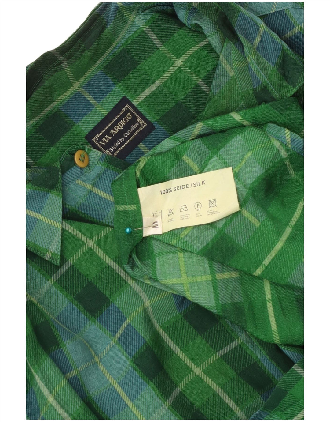 Camisa de hombre Via Ardigo de seda a cuadros verde medio