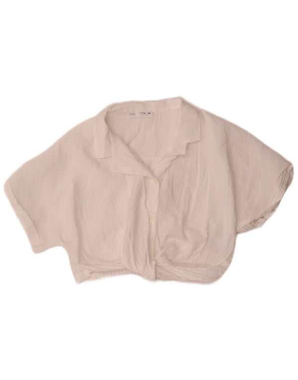 Zara Blusa Niña Crop Shirt 11-12 Años Blanco Modal