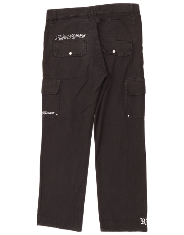 Rare Humans Pantalones cargo gráficos para hombre XL W36 L30 Algodón negro