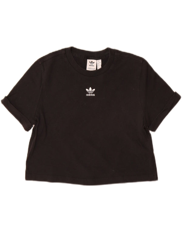 ADIDAS Camiseta corta para mujer UK 12 Mediana Algodón negro
