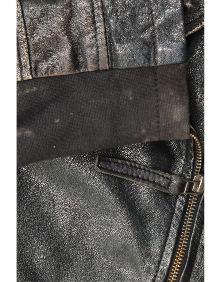 Vintage mujer crop cuero biker chaqueta IT 40 pequeño cuero negro