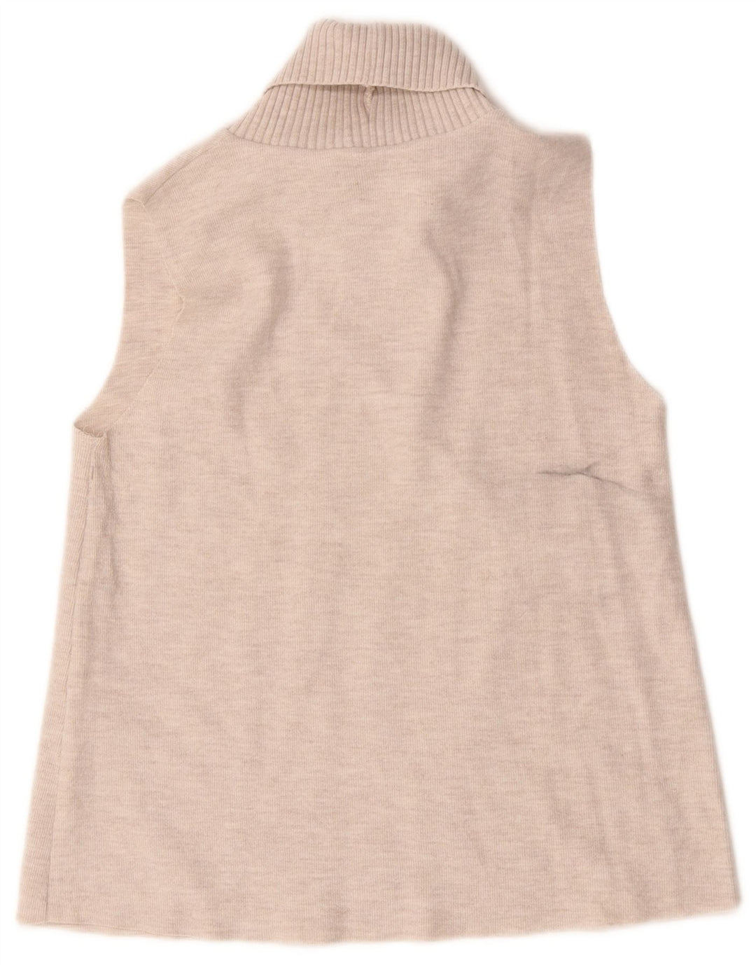 Zara Mujer Camiseta Sin Mangas Con Cuello Vuelto UK 42 Algodón Beige Medio
