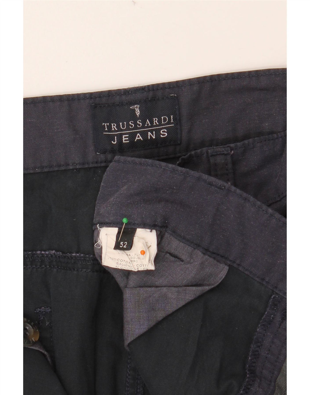 TRUSSARDI Pantalón chino recto para hombre IT 52 XL W36 L34 Azul marino Algodón