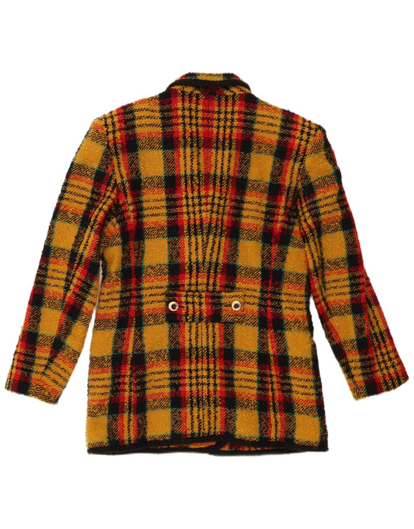 Vintage mujer doble pecho Blazer chaqueta Reino Unido 10 pequeño cheque amarillo