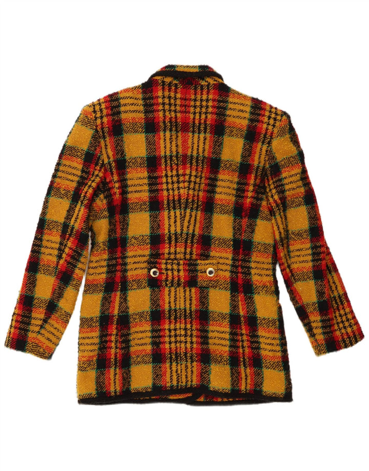 Vintage mujer doble pecho Blazer chaqueta Reino Unido 10 pequeño cheque amarillo