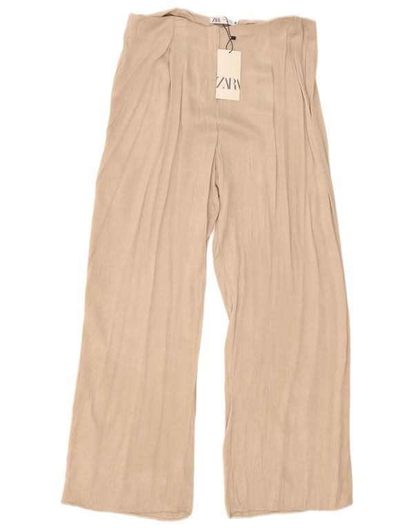 Zara Mujer Pantalón Casual Pierna Ancha XL W36 L32 Viscosa Beige