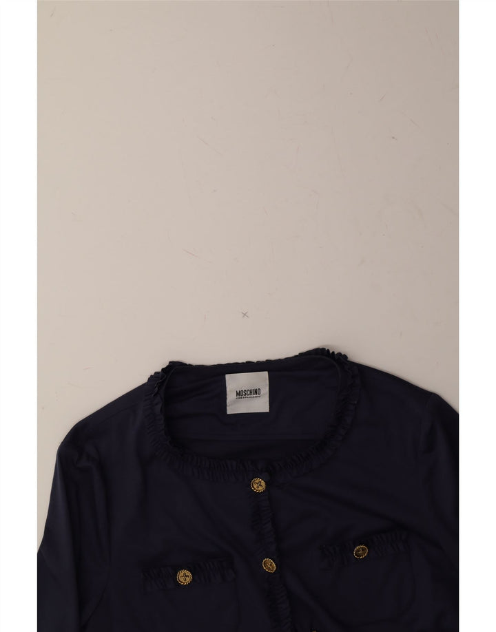 MOSCHINO Womens 5 Button Blazer Jacket UK 14 Large Navy Blue Polyester Vintage Moschino and Second-Hand Moschino from Messina Hembry 