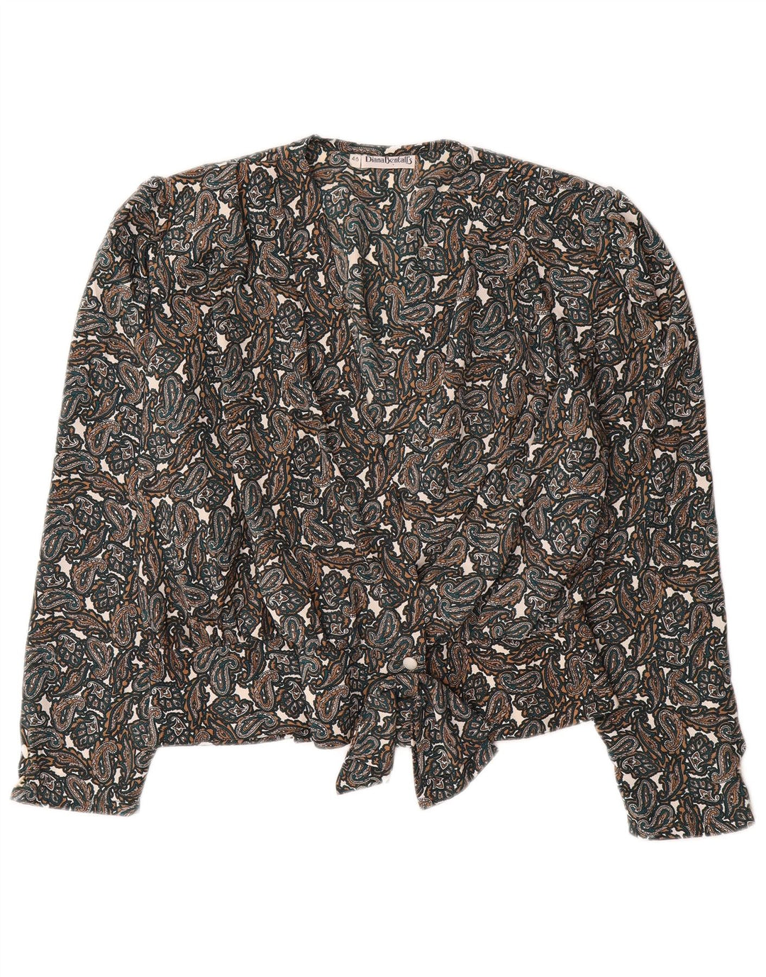 DIANA BENTALLS Blusa camisera para mujer IT 46 Grande Marrón Paisley Poliéster