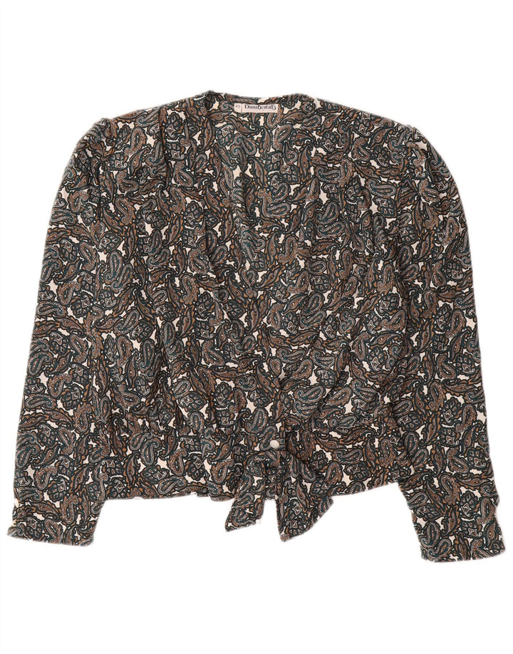 DIANA BENTALLS Blusa camisera para mujer IT 46 Grande Marrón Paisley Poliéster