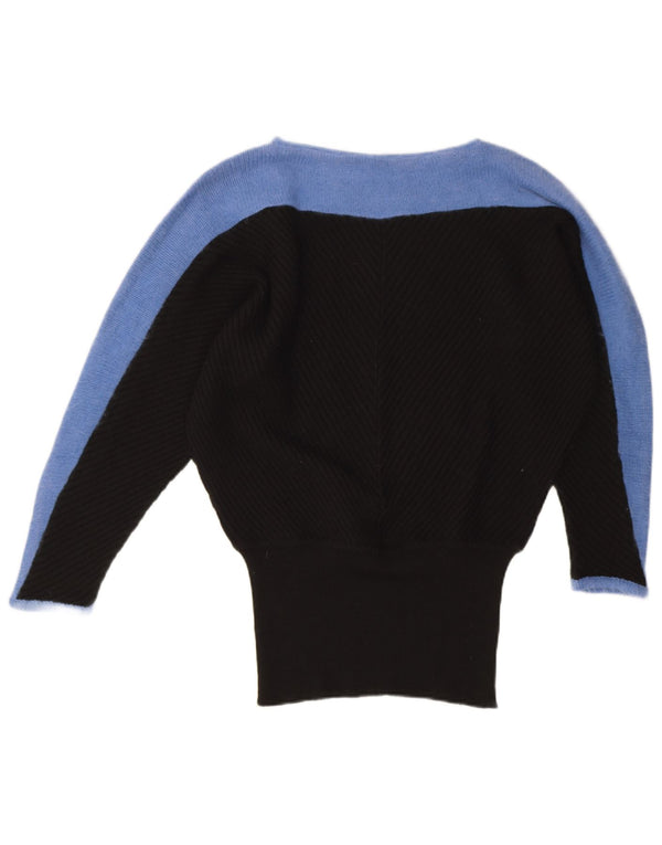 Vintage mujer barco cuello jersey suéter Reino Unido 18 XL negro colorblock