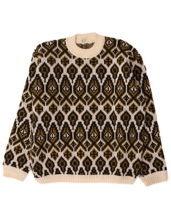 Vintage mujer tortuga cuello jumper suéter medio apagado blanco Fair Isle