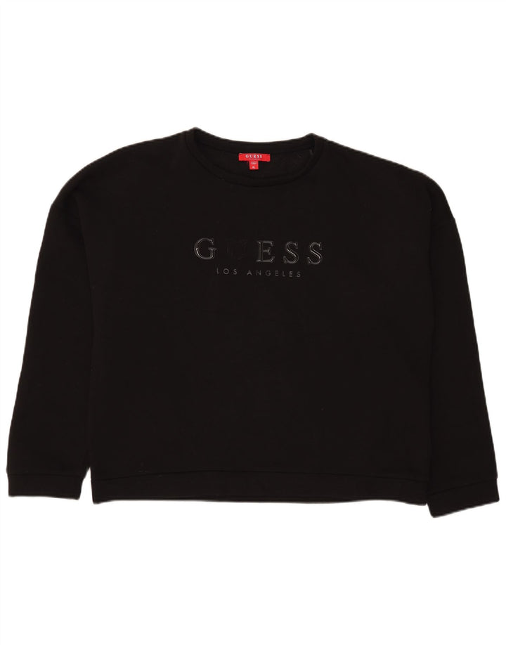 Guess Sudadera con gráfico de corte extragrande para mujer, talla 40, color negro