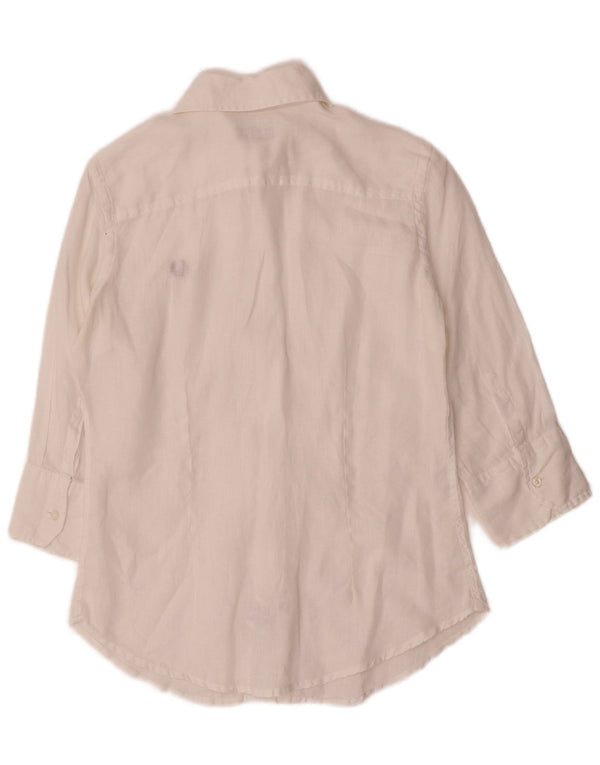 Fred Perry Camisa de manga 3/4 para mujer UK 10 Small White Linen