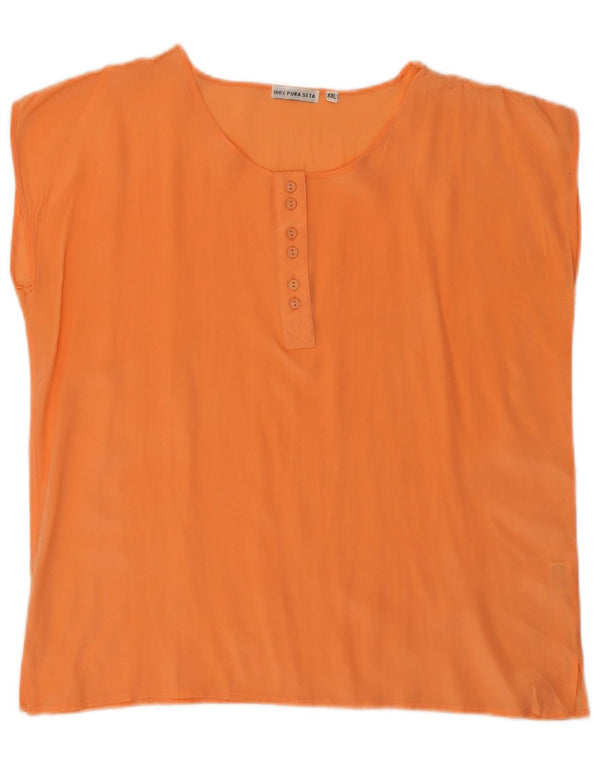 Vintage mujer blusa sin mangas Top Reino Unido 20 2XL seda naranja