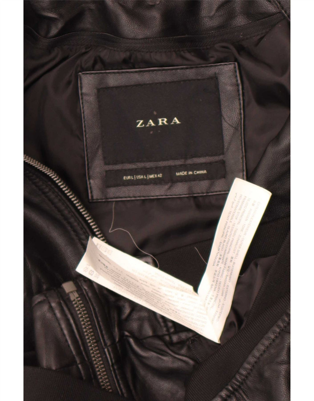 Zara Chaqueta Bomber De Piel Sintética Para Hombre UK 40 Grande Poliéster Negro