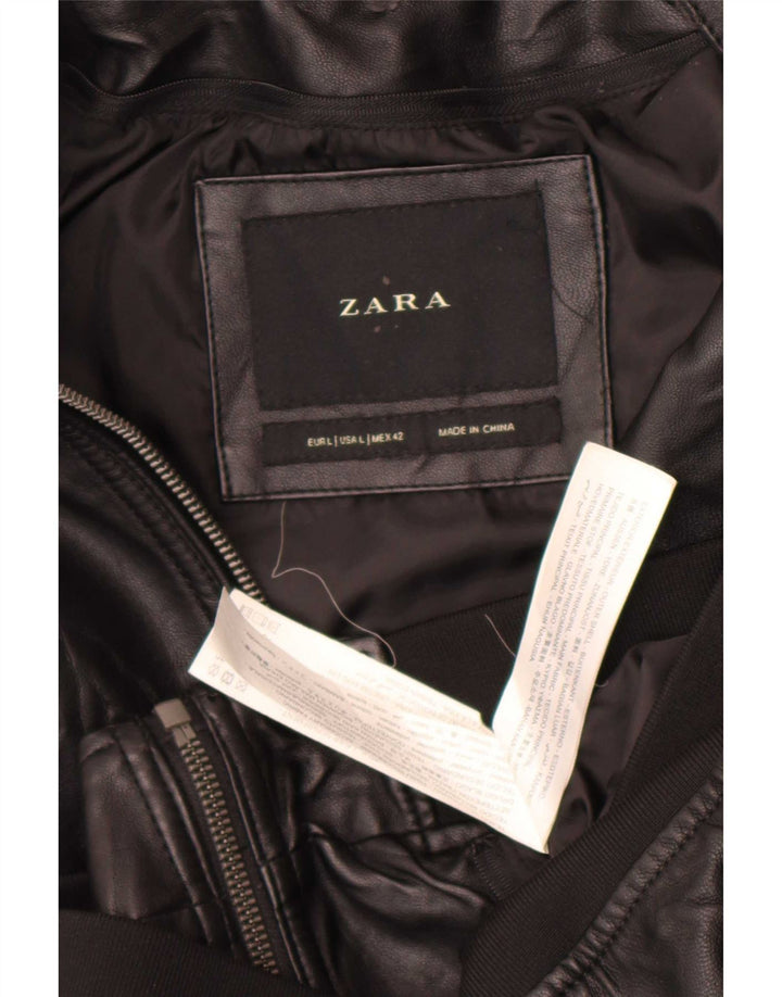 Zara Chaqueta Bomber De Piel Sintética Para Hombre UK 40 Grande Poliéster Negro