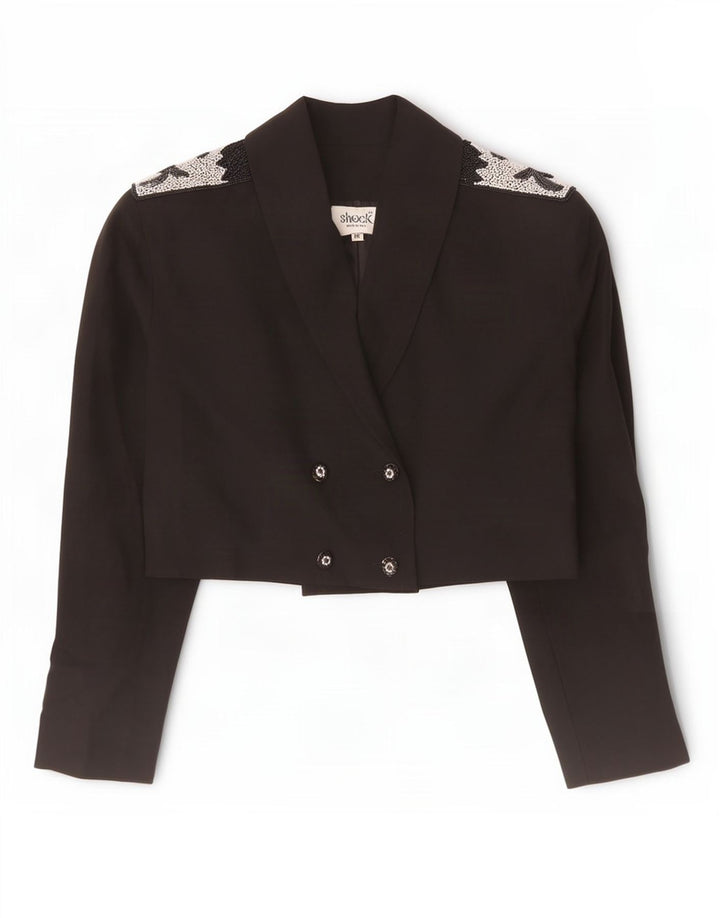 Vintage mujer doble pecho Blazer chaqueta Reino Unido 14 lana negra mediana