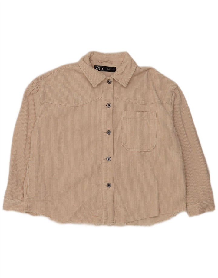 ZARA Mujer Camisa De Pana Extragrande UK 44 Mediana Algodón Blanco Roto