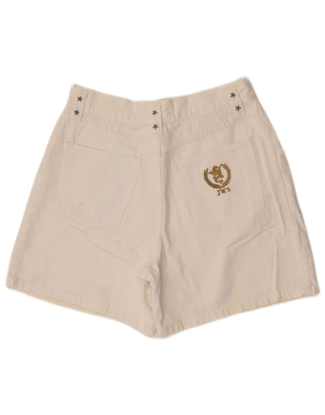 Vintage mujer pantalones cortos de mezclilla IT 42 Medio W30 Algodón Geométrico Blanco
