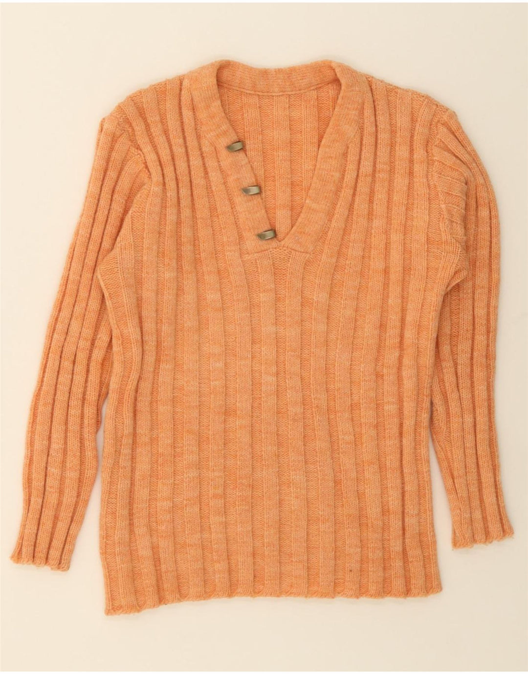 VINTAGE Womens V-Neck Jumper Sweater UK 14 Medium Orange Vintage Vintage and Second-Hand Vintage from Messina Hembry 