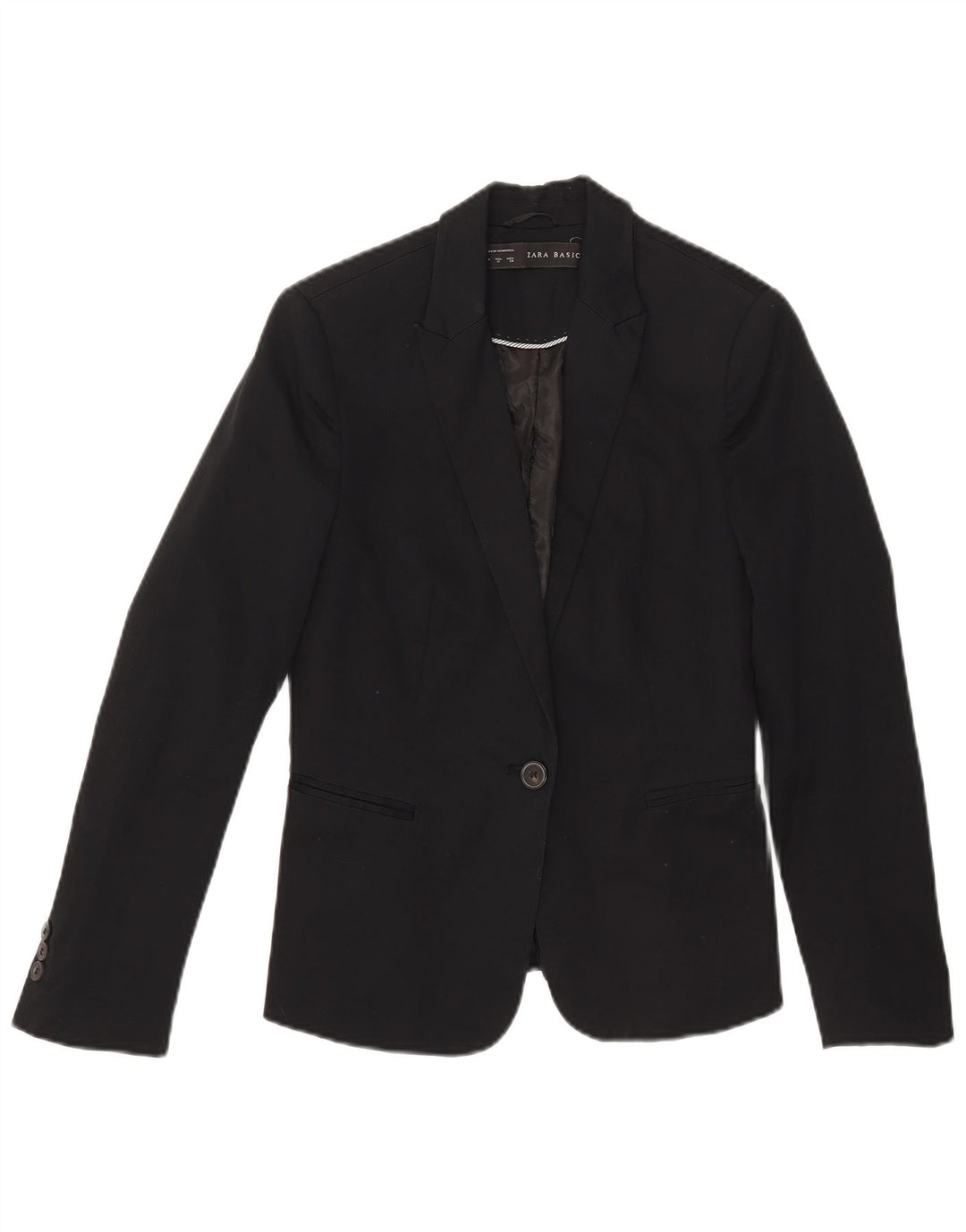 Zara Chaqueta Blazer De 1 Botón para Mujer UK 42 Mediana Algodón Negro