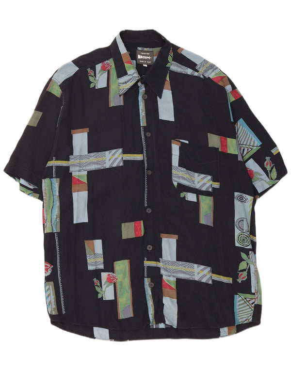 TIPO' S Camisa de manga corta para hombre 2XL Viscosa patchwork negra