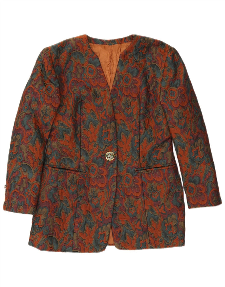 Vintage mujer 1 botón Blazer chaqueta Reino Unido 10 pequeño multicolor floral