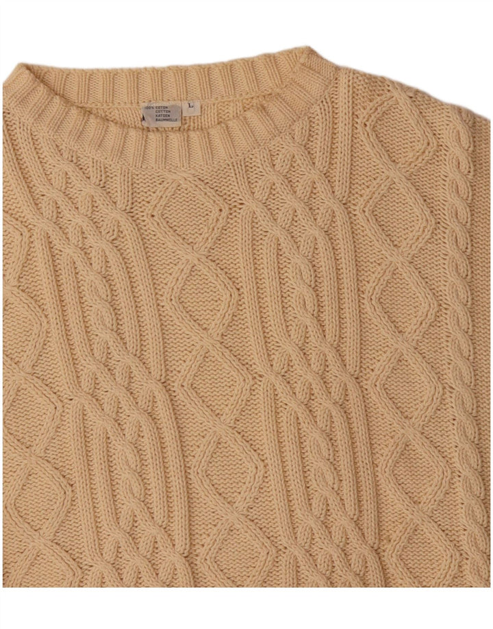 VINTAGE Hombres Barco Cuello Jersey Suéter Grande Algodón Beige
