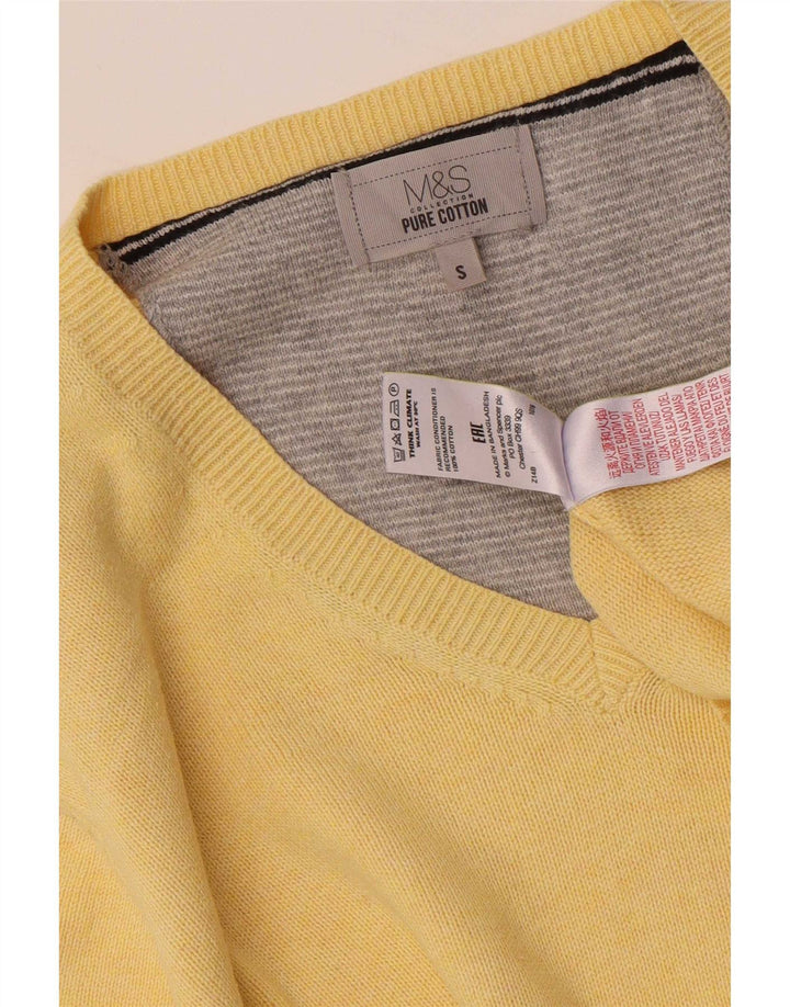 Marks & Spencer Jersey con cuello en V para hombre pequeño de algodón amarillo