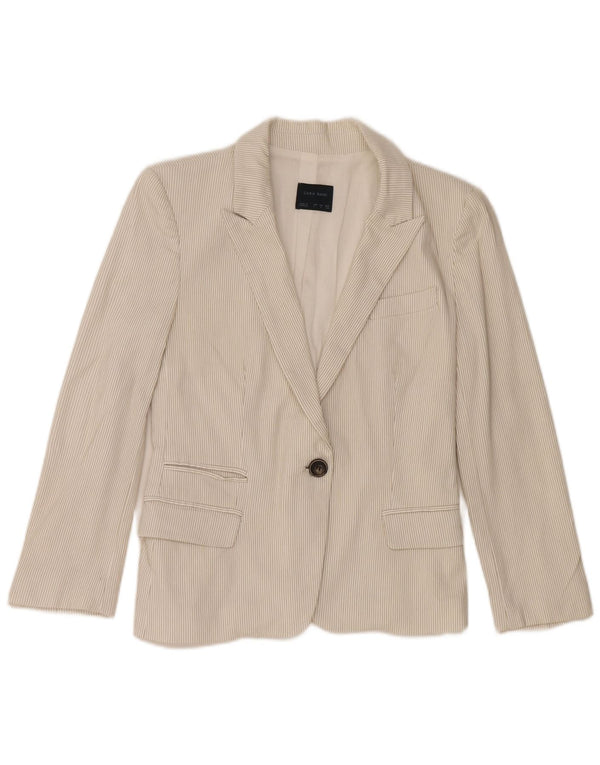 Zara Chaqueta Blazer De 1 Botón para Mujer Reino Unido 44 Grande Algodón A Rayas Blanco Roto