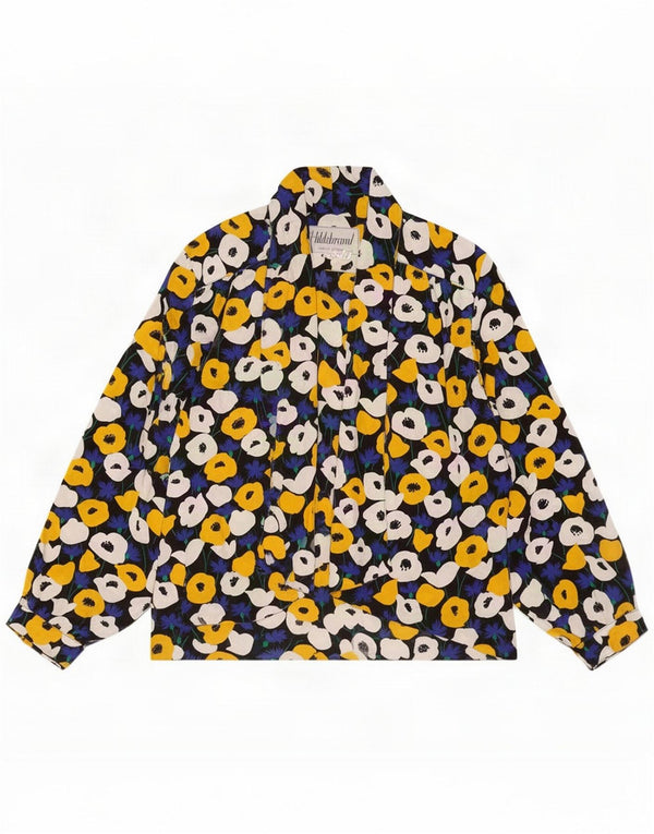 Blusa camisera abierta vintage para mujer UK 46 Poliéster floral multicolor grande