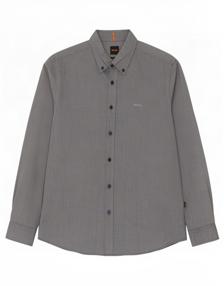 Camisa Hugo Boss Hombre Regular Fit Algodón Azul Medio