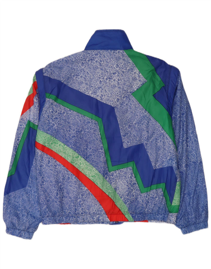 Vintage hombres chándal top chaqueta XL azul geométrico poliéster