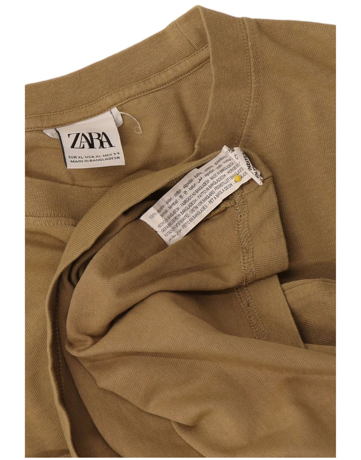Zara Hombre Top Manga Larga XL Algodón Beige