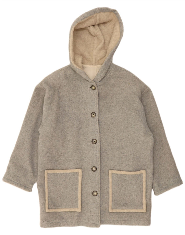 Vintage mujer abrigo con capucha Reino Unido 18 XL lana gris