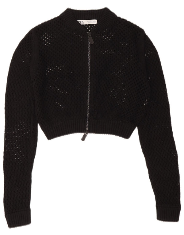 Zara Mujer Crop See Through Cardigan Suéter UK 40 Mediano Negro