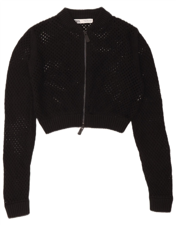 Zara Mujer Crop See Through Cardigan Suéter UK 40 Mediano Negro